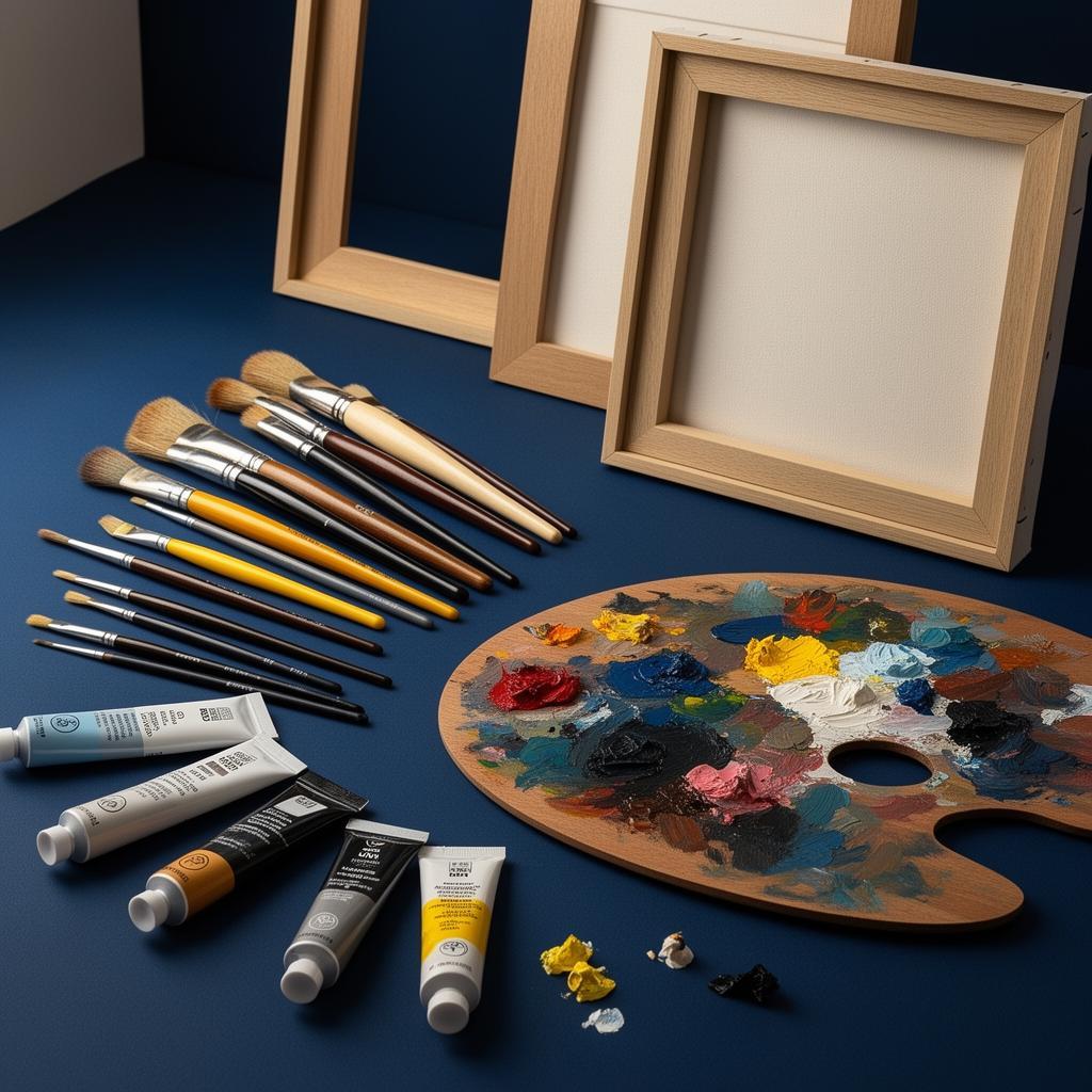 Pinceles, pinturas y paleta de colores